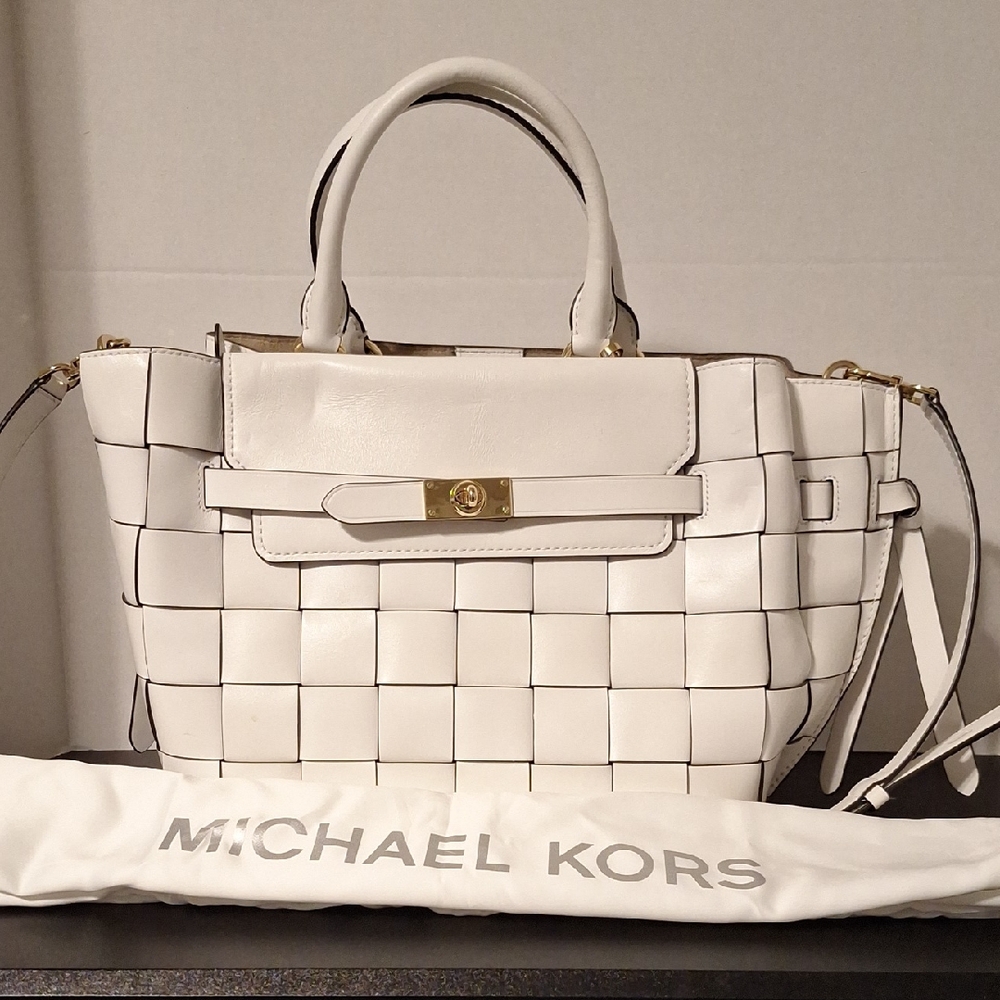 Michael Kors White Woven Satchel